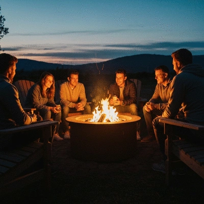 Cozy evening by a fire pit