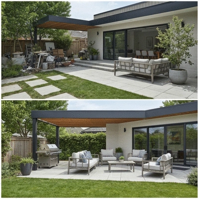 Before and after backyard transformation