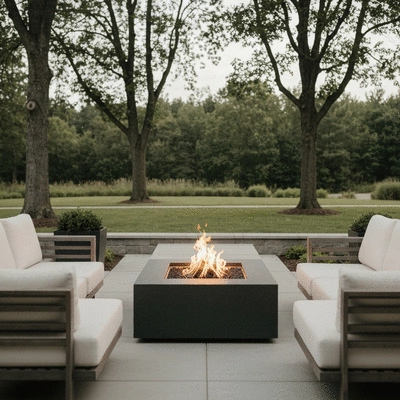 Elegant fire pit setup on a patio