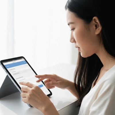 User submitting online form on tablet