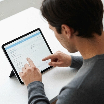 User submitting online form on tablet