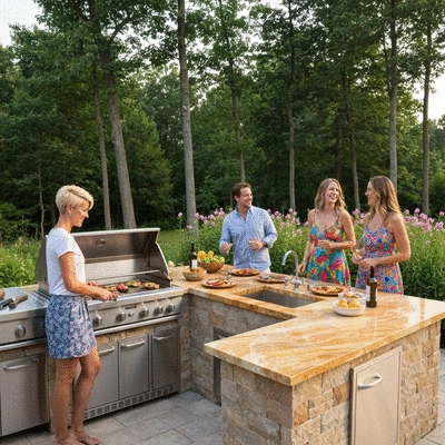 Lifestyle image of an outdoor kitchen in use