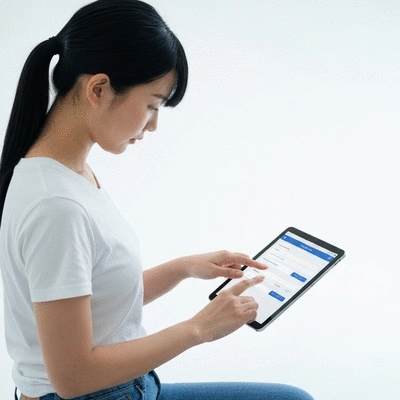 User submitting online form on tablet