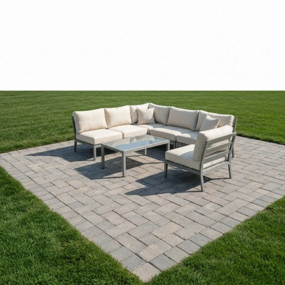 Finished paver patio with outdoor furniture
