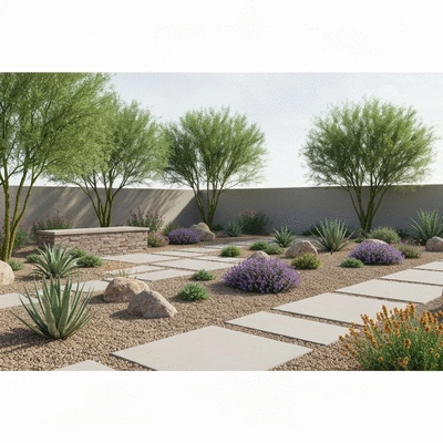 Beautiful desert backyard with sustainable landscaping
