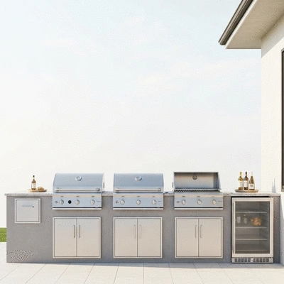 Outdoor kitchen setup with gas and electric options