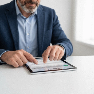 User submitting online form on tablet