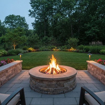 Fire pit in a backyard setting