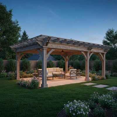 Lifestyle image of a well-maintained pergola in a backyard setting