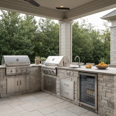 Outdoor kitchen with durable materials