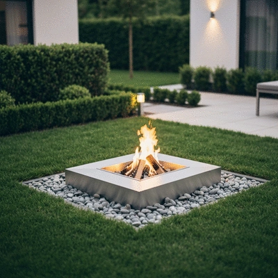 Image of a beautifully installed fire pit in a backyard