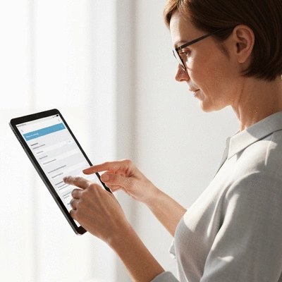 User submitting online form on tablet