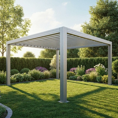 Aluminum pergola in a backyard setting