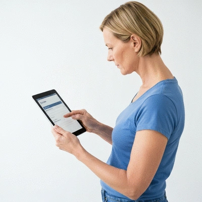 User submitting online form on tablet