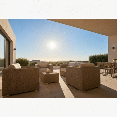 Outdoor living space with heat-resistant materials