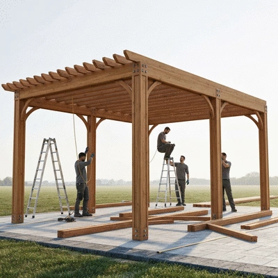 Professional pergola installation scene