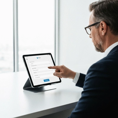 User submitting online form on tablet