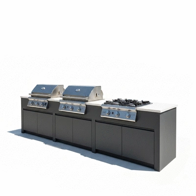 Modern outdoor kitchen design showcasing gas and electric options