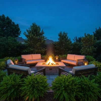 Beautiful backyard fire pit setup