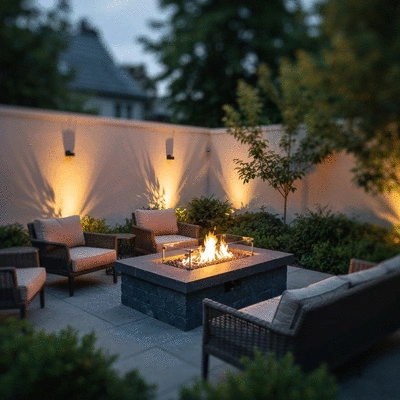 Fire pit in a cozy backyard setting