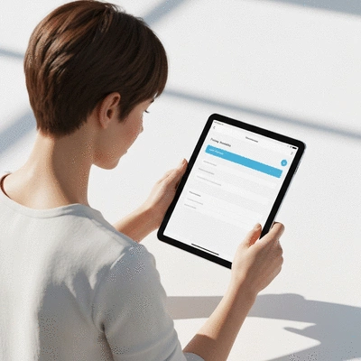 User submitting online form on tablet