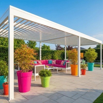 Outdoor living space with aluminum pergola