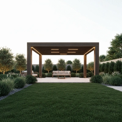 Outdoor living space with modern pergola