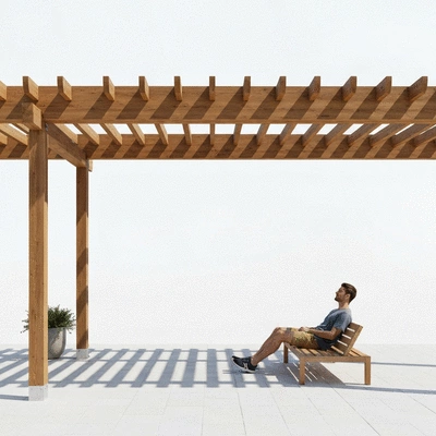 User enjoying outdoor space with pergola