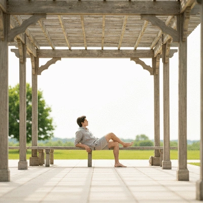 User enjoying a pergola