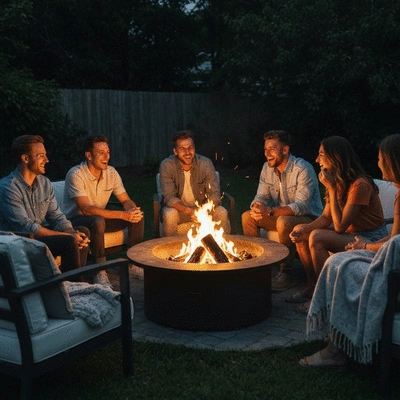 Cozy fire pit gathering with friends