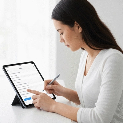 User submitting online form on tablet