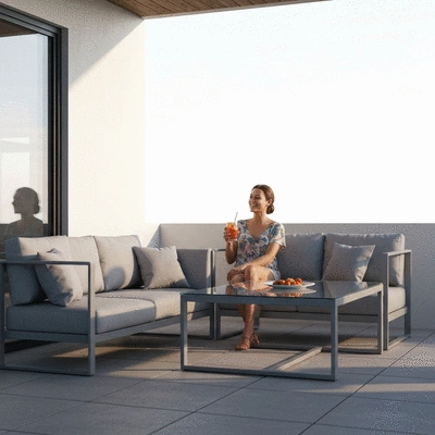 User enjoying an outdoor patio space