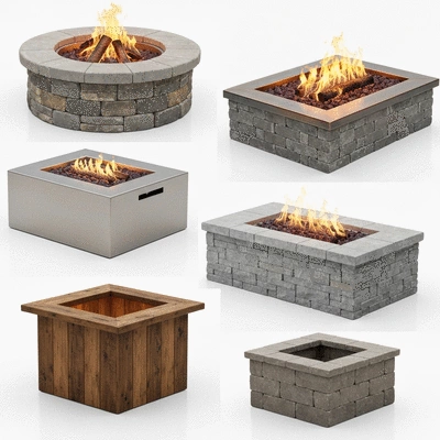 Image of various fire pit materials and designs
