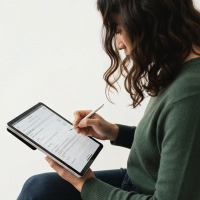 User submitting online form on tablet