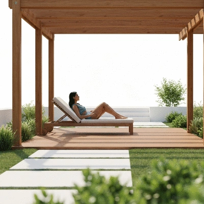 User enjoying a pergola in a backyard