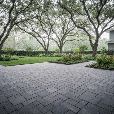 Paver patio in a beautiful backyard setting