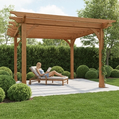 User enjoying a pergola in a backyard setting