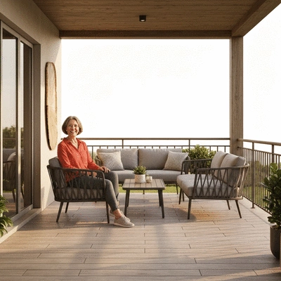 User enjoying a covered patio