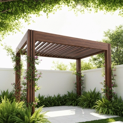 Custom pergola in a cozy patio setting