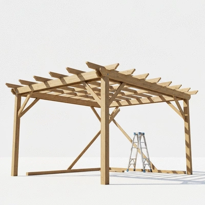 DIY pergola construction scene