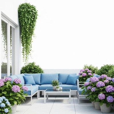 Cozy alfresco patio with furniture and plants